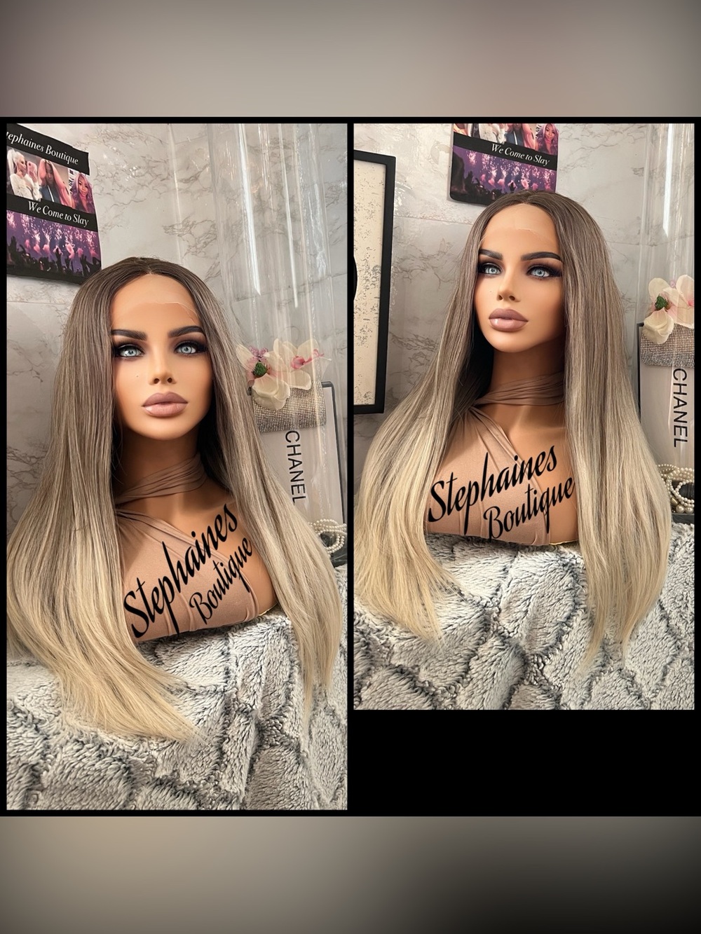 Ombre Lace Front Wig - Ash Brown to Platinum Blonde
